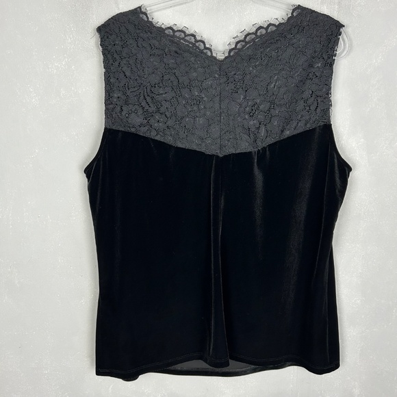 Calvin Klein plus size 2X sleeveless top velour velvet lace black v-neck - Picture 5 of 8